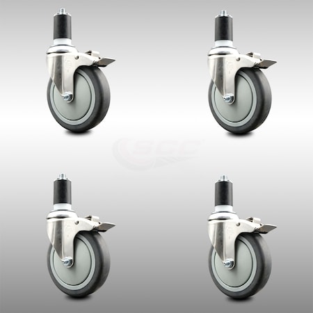 Service Caster 5 Inch 316SS Thermoplastic Rubber Swivel 1-1/2 Inch Stem Caster Set Lock Brake SCC-SS316TTLEX20S514-TPRB-112-4